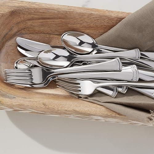 Lenox Silverware Set For 12, Portola 65-Piece Flatware Set with Serving Utensils, Service For 12, 18/10 Stainless Steel Flatware, Dishwasher Safe, Knives Spoons and Forks (Silver, 65 pieces) thumbnail 8