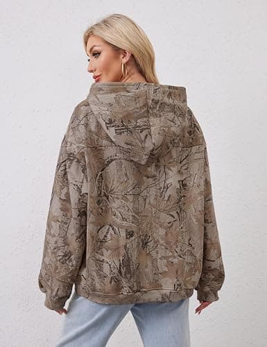 MSBESYOR Camo Hoodie for Men Women Oversized Fleece Maple Leaf Hooded Sweatshirt Graphic Print Pullover Hoodies with Pocket thumbnail 6