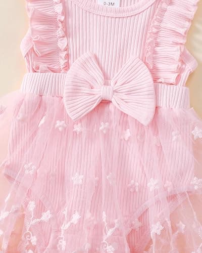Renotemy Newborn Baby Girl Lace Romper Infant Summer Boho Flower Tulle Dress Party Gifts Newborn Photography Outfits thumbnail 5