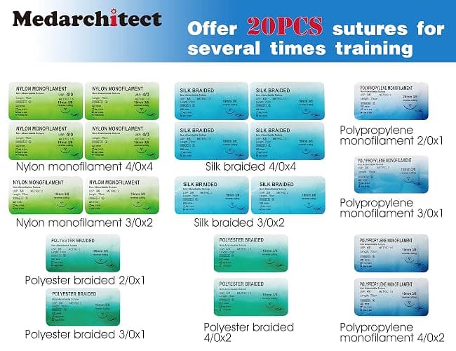 Medarchitect Suture Practice Complete Kit (30 Pieces) for Medical Student Suture Training, Include Upgrade Suture Pad with 14 Pre-Cut Wounds, Suture Tools, Suture Thread & Needle thumbnail 5