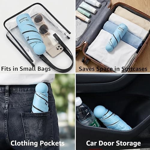 BAODINI Mini Travel Umbrella with UV Sun Protection, Compact Pocket-Size | 8.6 oz Lightweight, Small Portable for Sun & Rain, Fit Purse & Backpack, Travel essentials for Disney & European Trip thumbnail 5