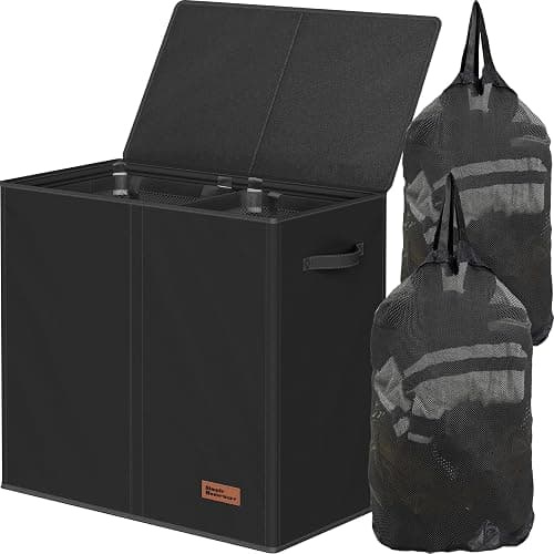 Simple Houseware Double Laundry Hamper with Lid and Removable Bags, Black - Image 1