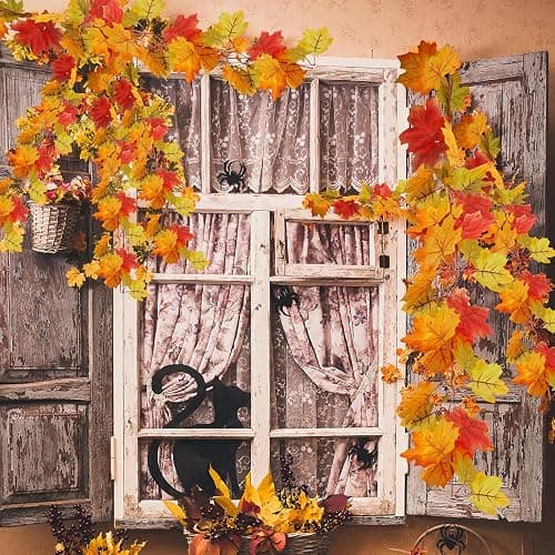 Stondino 2 Pack Christmas Leaves Garland with Lighted - 5.8Ft/Piece Fall Light Up Garland with 16.4Ft 50 LED Lights String Autumn Porch Decorations for Home - USB thumbnail 7