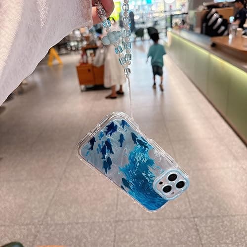 Pretaco for iPhone 14 Plus Case, Blue Dolphin Pattern Design,Glitter Sparkling Laser Case,2-in-1 with Beaded Wrist Strap,Soft TPU Frame, Shockproof and Anti-Shock, Suitable for Women & Girls thumbnail 9