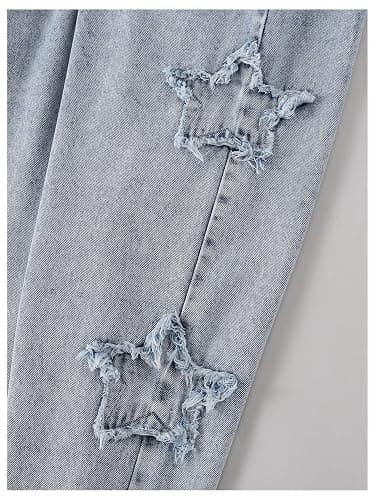 WDIRARA Girl's Bowknot Print Washed Jean Elastic Waist Denim Pants Straight Leg Trousers with Pockets thumbnail 5