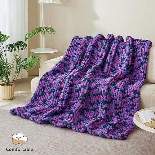 Cozyful Chunky Yarn for Hand Knitting - #10 Chunky Chenille Blanket Yarn, Jumbo Big Thick Chunky Yarns for Crocheting, Tie Dye Bulky Knit Yarns, 8 Skein (25 yds 8 oz Each Skein), Multi Purple thumbnail 7