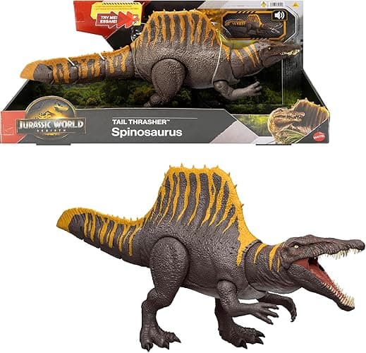 Mattel Jurassic World Rebirth Dinosaur Toy, Tail Thrasher Spinosaurus Action Figure with 2 Attack Moves, Movie-Accurate & Posable, Digital Play - Image 1