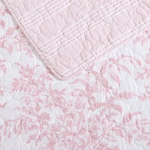 Laura Ashley - Twin Quilt Set, Reversible Cotton Bedding with Matching Sham, Lightweight Home Decor for All Seasons (Bedford Pink, Twin) - Bedford Pink - Twin thumbnail 3