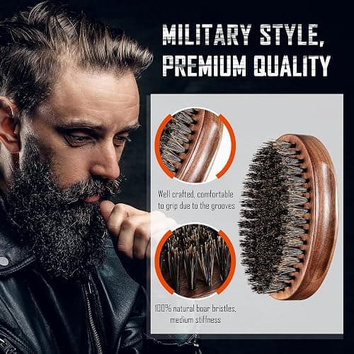 BFWood Bartbürste aus Wildschweinborste - Schwarzholz Nussbaum-Militärstil thumbnail 3