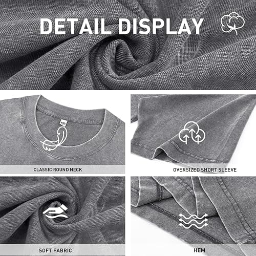 Men's Cotton T-Shirts Oversized Unisex Short Sleeves Casual Loose Wash Solid Basic Tee Tops thumbnail 4