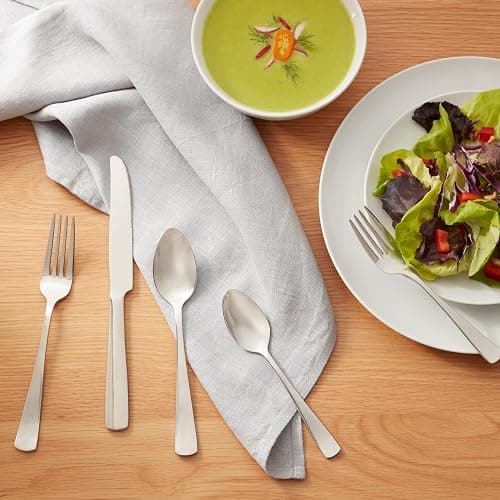 Amazon Basics 20-Piece Stainless Steel Flatware Set with Square Edge, Service for 4, Silver thumbnail 8
