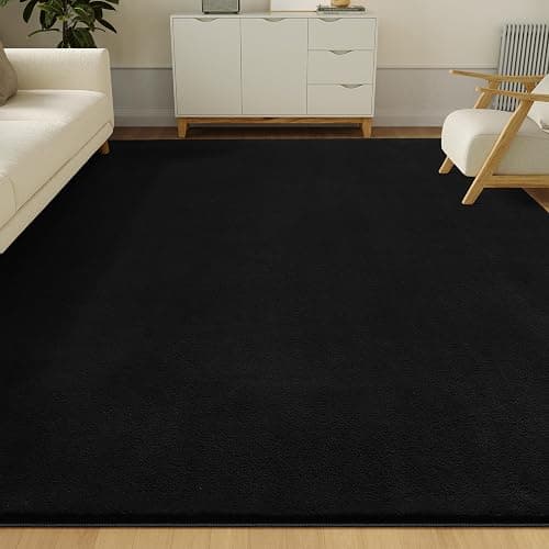 CASTLYE Solid Washable Area Rug - 3x5 Medium Pile Faux Cashmere Carpet for Living Room Bedroom, Black thumbnail 2