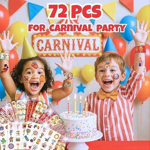 Cherisnowy 72PCS Carnival Party Set 48PCS Temporary Tattoos & 24PCS Slap Bracelets Fun Circus Themed Birthday Supplies, Baby Shower Gifts, Classroom Rewards & Party Decor for Kids Boys & Girls thumbnail 4