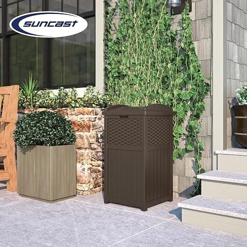 Suncast 33 Gallon Commercial Outdoor Trashcan Hideaway with Lid for 30 to 33 Gallon Trash Bags for Garage, Backyard, or Garden, Brown thumbnail 4