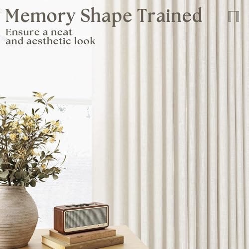 Natural Pinch Pleated Linen Curtains 84 Inch Length 2 Panels for Living Room Bedroom Textured Cream Ivory Birch Semi Sheer Boho Neutral Back Tab Pinch Pleat Hooks Rings Window Curtain 84 Inches Long thumbnail 9