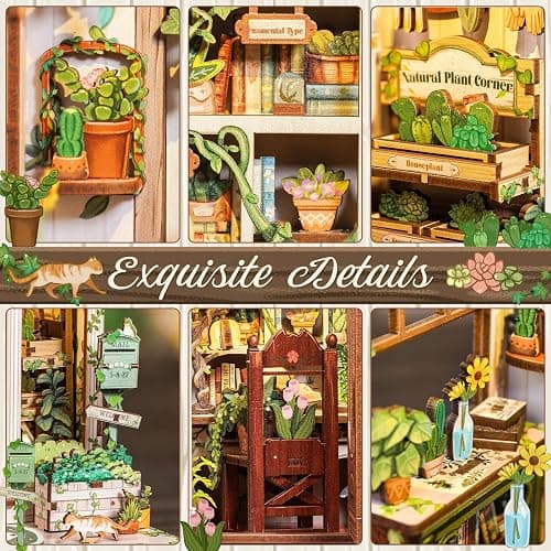 CUTEBEE Book Nook Kit - DIY Miniature House Dollhouse Kit for Adults and Teens, Booknook Tiny House Bookshelf Decor 3D Wooden Puzzle, Gifts for Family Friends (Green Life Bookshop) thumbnail 7