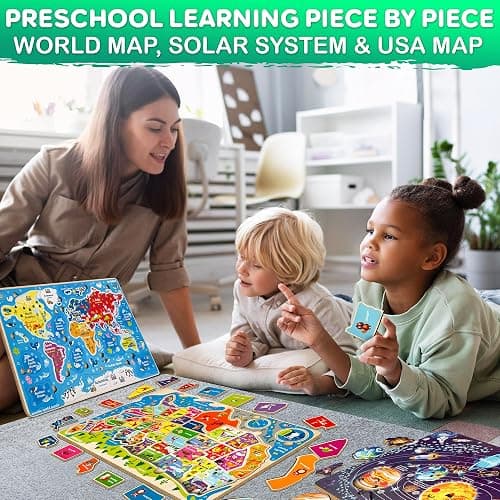 QUOKKA Puzzles for Kids Ages 4-6 - 3 Set Toddler Kids Puzzles Ages 3-5 - Learning United States Games for Childrens 6-8 - Educational Toys for 3 Year Old Boys and Girls - Award Winning thumbnail 2