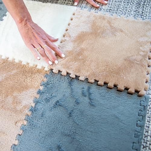 16 Piece Carpet Squares Puzzle Mat 49" x 49" Plush Interlocking Carpet Tiles, Foam Floor Tiles for Baby Play Mat - Kids Soft Play Mats Anti Slip Jigsaw Flooring Playmat Playroom Rug (Brown,Gray,White) thumbnail 7
