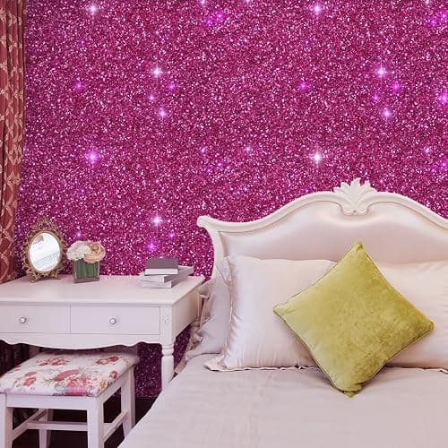 VEELIKE Sparkle Hot Pink Chunky Glitter Peel and Stick Wallpaper Pink Glitter Contact Paper for Cabinets Walls Drawers 15.7''x354'' Self Adhesive Removable Pink Glitter Wallpaper for Girls Bedroom thumbnail 4