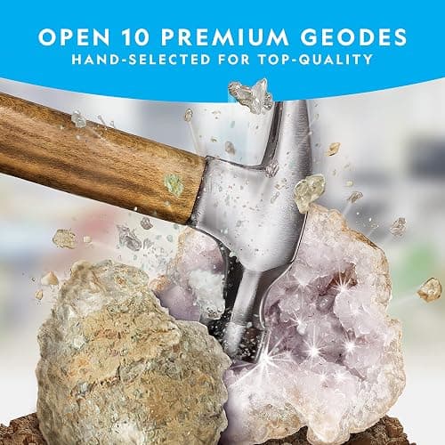 National Geographic Break Open 10 Premium Geodes – Includes Goggles & 2 Display Stands - Great STEM Science Kit, Geology Gift for Kids, Break Your Own Geodes with Crystals thumbnail 3