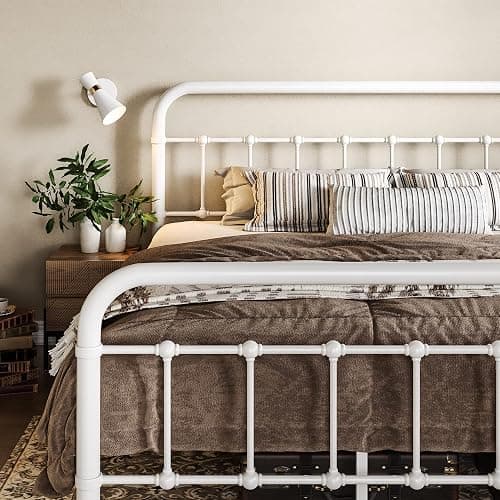 Allewie Queen Size Metal Platform Bed Frame with Victorian Style Wrought Iron-Art Headboard/Footboard, No Box Spring Required, White - Image 1