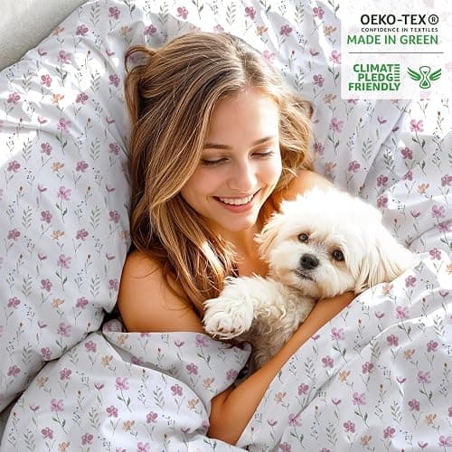 RUVANTI 100% Organic Cotton Sheets - Queen Sheet Set - 4 Piece Percale Weave Bedding, Crisp, Cooling & Breathable, Soft & Durable, 16" Deep Pocket, Hotel Quality Sábanas - Obsessed Stems thumbnail 5