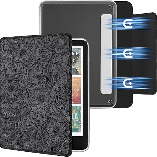 SESENSE Magnetic Case for 7'' Kindle Paperwhite 12th Gen 2024 & Colorsoft | Magnetic Detachable, Auto Wake/Sleep, Clear PC Case, Soft TPU Edge, Lightweight, For Bookish Travelers, Embossed Flower - Image 1