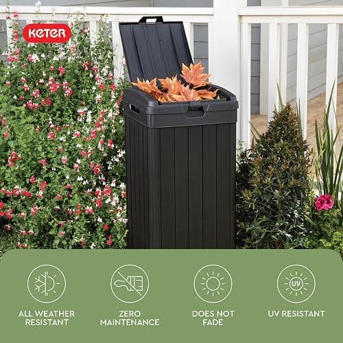 Keter Baltimore Resin 38 Gallon Outdoor Kitchen Trash Can with Lid and Drip Tray for Easy Cleaning-Perfect for Patio Dining, Black thumbnail 5