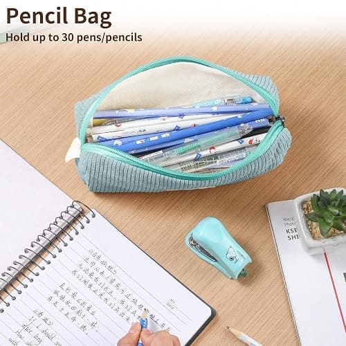 Purbert Soft Corduroy Pencil Case Pouch - Small Stationery Pen Bag Blue | Cute aesthetic design, smooth zipper, compact makeup pouch, ideal for school, daily use, travel, for girls, boys, students thumbnail 5