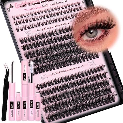 Goddvenus Wispy Lash Clusters Kit Cluster Eyelash Extensions Natural Lash Extension Kit C Curl Fluffy Individual Eyelashes with Bottom Lashes Clusters Waterproof Bond and Seal DIY at Home - Image 1