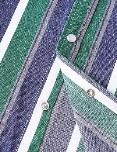 JOGAL Mens Striped Western Shirts Long Sleeve Pearl Snap Casual Cowboy Shirt Regular Fit Work Shirts with Two Pockets thumbnail 6