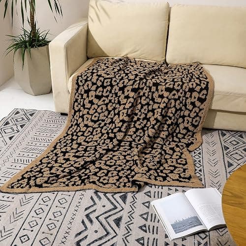 bearberry Fuzzy Leopard Knitted Throw Blanket Soft Cozy Warm Microfiber Blanket for Couch Sofa Bed Travel (Leopard, 50"x60") thumbnail 7