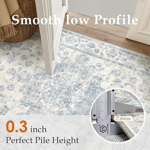 WondRg 8x10 Washable Neutral Area Rug Blue Vintage Living Room Bedroom Carpet Non-Slip Soft Low Pile Farmhouse Indoor Large Throw Rug for Dining Room Office thumbnail 8