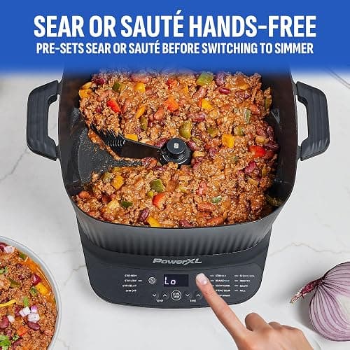 STIRMAX DELUXE 7.5 Quart Digital Multi-Cooker with Automatic Paddle to Stir and Shred, 9 in 1 programmable presets to Sauté, Sear, and Brown Food Before Simmering – Accessories, Skillet, & Cookbook thumbnail 5
