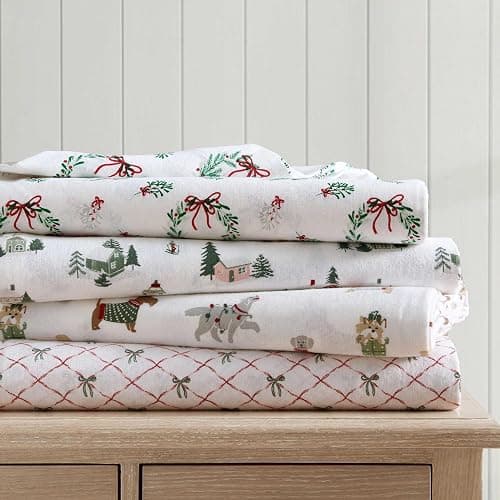 Martha Stewart - Flannel Sheets Full Size, Anti-Pilling & Wrinkle Resistant Cotton, Touchably Soft for All-Season Comfort - Bed Sheets with Matching Pillowcases & Fitted Sheet (Ski Village Green) thumbnail 10