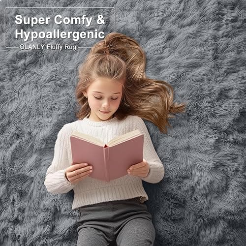 OLANLY 5x8 Machine Washable Large Area Rugs for Living Room, Bedroom, Soft Fluffy Shaggy Bedside Rug, Indoor Floor Carpet for Kids Girls and Boys, Dorms, Nursery, Home Decor Aesthetic, Grey thumbnail 6