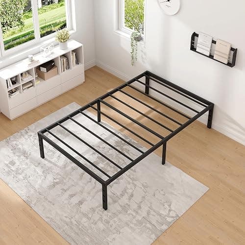 NEW JETO Metal Bed Frame,Twin Size Bed Frame with Storage Space,Heavy Duty Sturdy Mattress Foundation,Easy Assembly,No Box Spring Needed, Black,14 Inch,Twin thumbnail 8