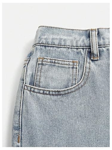 WDIRARA Girl's Bowknot Print Washed Jean Elastic Waist Denim Pants Straight Leg Trousers with Pockets thumbnail 4