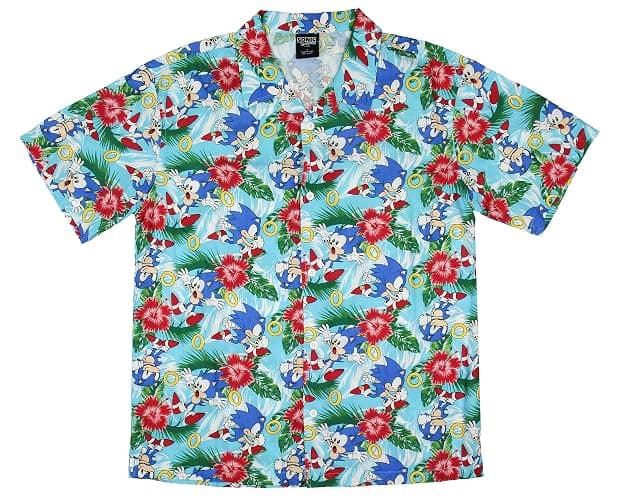 Sonic The Hedgehog Men's Hawaiian Floral Character Design Button-Up Woven Shirt - Image 1