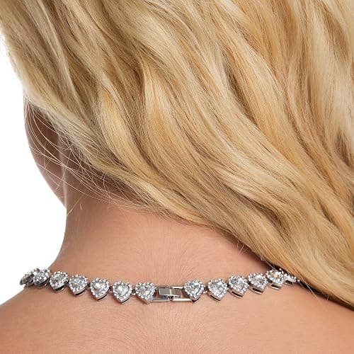 fasone Rhinestone Hearts Necklace, Iced Out Hearts Jewelry，Silver Tennis Necklace For Women，Tennis Necklaces For Women, Heart Tennis Necklace thumbnail 6