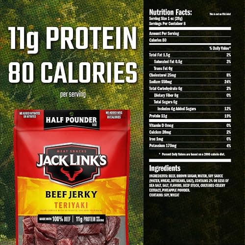 Jack Link's Beef Jerky, Teriyaki, Half Pounder Large Jerky Bag - Flavorful Meat Snack, Ready to Eat Protein Snacks with 11g of Protein per Serving, Made with 100% Beef thumbnail 2