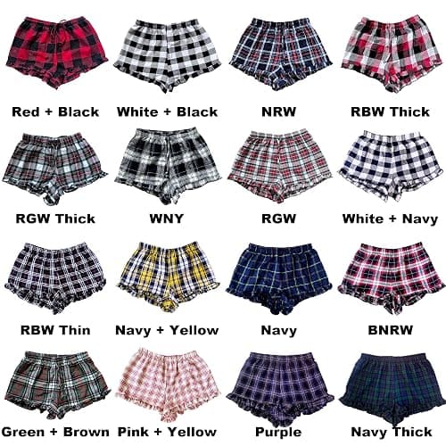 Cotton Plaid Adult Women Ruffle Trim Pajama Shorts Bottoms thumbnail 2