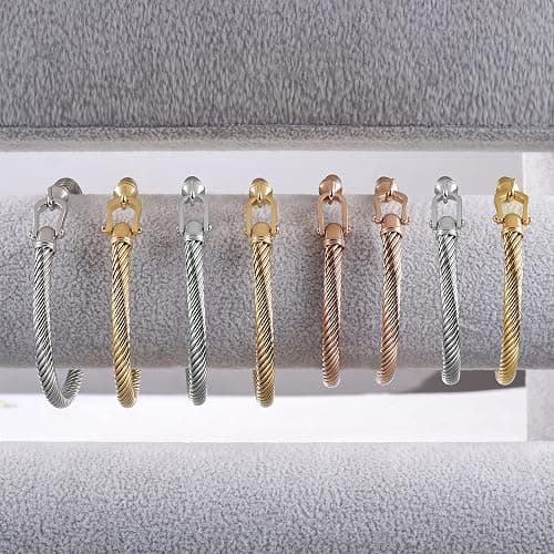 HX SHARE Twisted Cable Bracelet Stylish Fine Stainless Steel Cable Cuff Bracelet with Hook Clasp Bracelets Jewelry for Women thumbnail 7