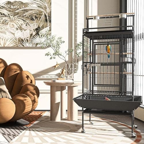 82 Inch Bird Cage, BOINN Bird Flight Cages with Rolling Stand & Bottom Tray, Wrought Iron Parrot Cage with PlayTop for Parakeet, Lovebirds, Ringneck, Cockatiels thumbnail 9