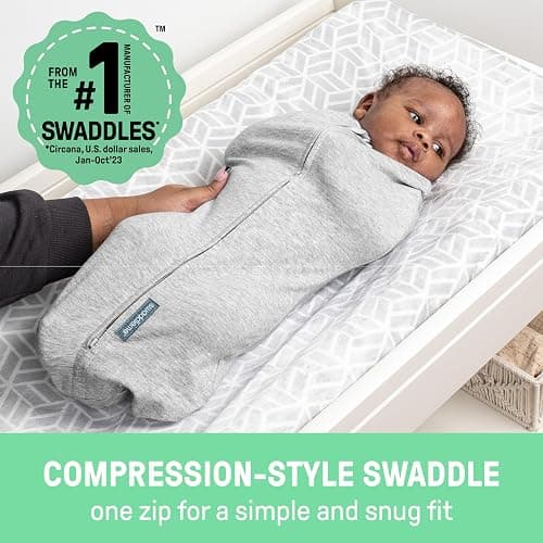 SwaddleMe by Ingenuity Compression Swaddle Pod, Two-Way Zipper for Easy Changes, Improves Sleep & Calms Startle Reflex, 0-2 Months, 2-Pack - Dino Jam - Dino Jam thumbnail 2