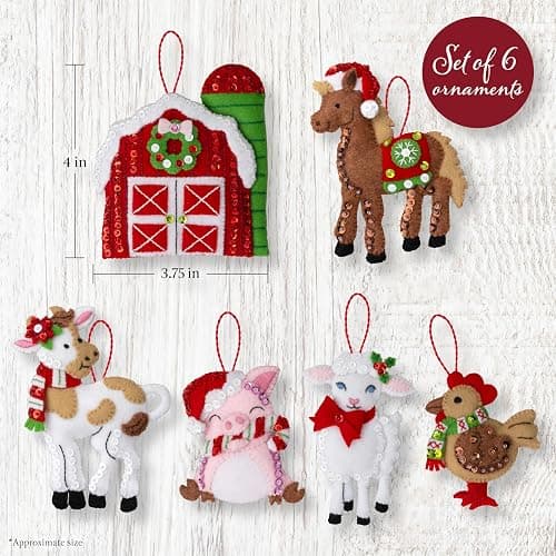Bucilla Felt Applique Ornament Making Kit, 3.75" x 4", Barnyard Cheer 6 Count thumbnail 2