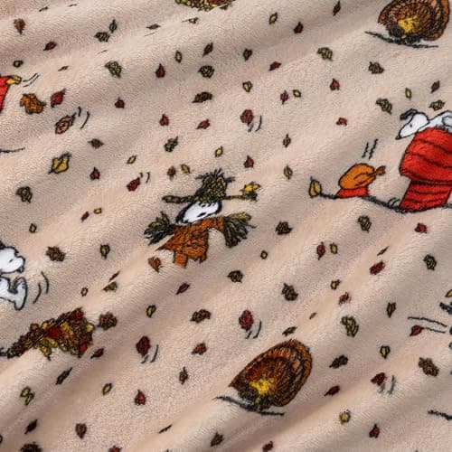 Berkshire Blanket Peanuts® VelvetLoft® Cute Character Snoopy Plush Oversized Kids Throw Blanket, Peanuts Snoopy and Woodstock Harvest Combo Linen (50in x 60in) thumbnail 8