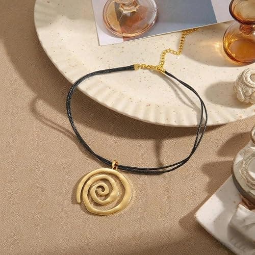 Chunky Gold Spiral Pendant Necklace for Women – Boho Statement Jewelry with Swirl Design – Gold Chunky Chain Necklace, Bold Bohemian Accessory for Trendy Outfits thumbnail 3