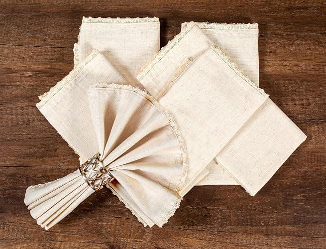 Lightnpro Cloth Dinner Napkins in Cotton Flax Fabric with Lace & Tailored Mitered Corners – 18x18 Inch Set of 12, Wedding, Baby Shower & Cocktail Napkin, Machine Washable Fabric Napkins Natural Color thumbnail 6