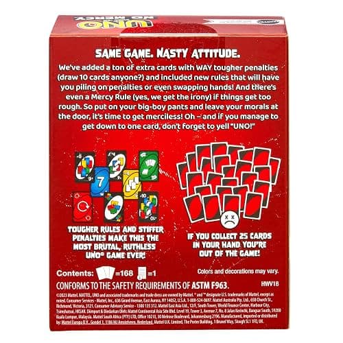 Mattel Games UNO Show ‘em No Mercy Card Game in Storage & Travel Tin for Kids, Adults & Family Night with Extra Cards, Special Rules & Tougher Penalties (Amazon Exclusive) thumbnail 7